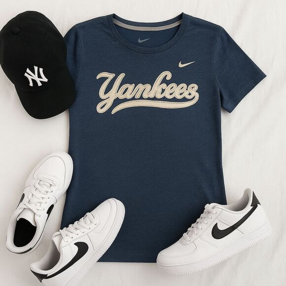 MLB Nike NY Yankees T Shirt | Bleach Effect Logo Short Sleeve Tee - Picture 9 of 9